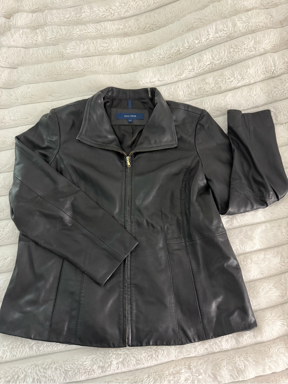 Cole Haan Women's Black Leather Zip Jacket